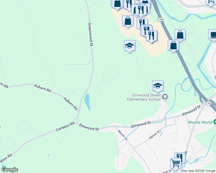 map of restaurants, bars, coffee shops, grocery stores, and more near 4 Nicole Drive in Millbury