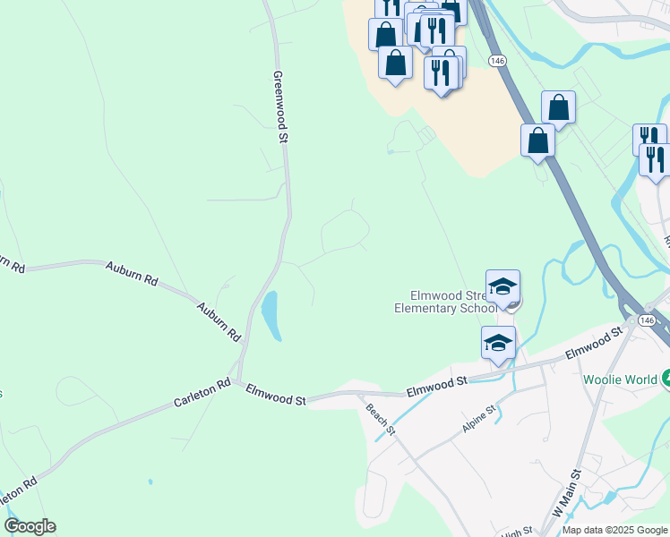 map of restaurants, bars, coffee shops, grocery stores, and more near 4 Nicole Drive in Millbury