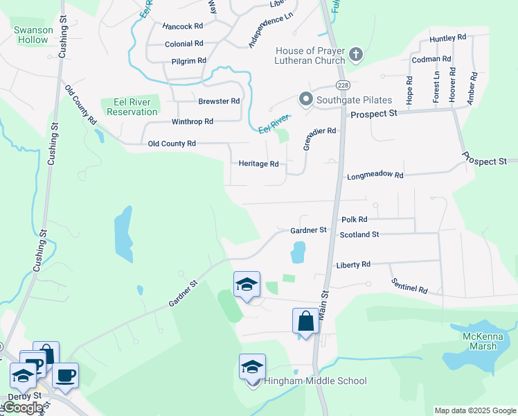map of restaurants, bars, coffee shops, grocery stores, and more near 2 Fox Run Drive in Hingham