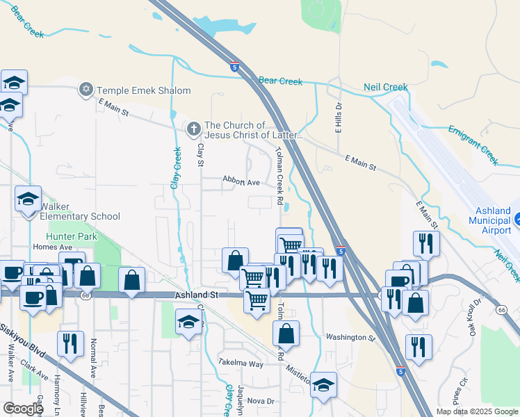 map of restaurants, bars, coffee shops, grocery stores, and more near Audry Cir in Ashland