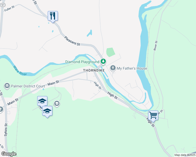 map of restaurants, bars, coffee shops, grocery stores, and more near 2 Commercial Street in Palmer
