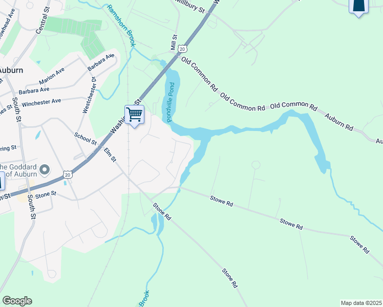 map of restaurants, bars, coffee shops, grocery stores, and more near 22 Riverside Drive in Auburn