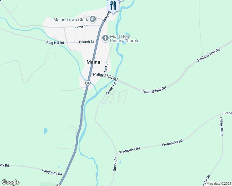 map of restaurants, bars, coffee shops, grocery stores, and more near Hickory Lane in Endicott