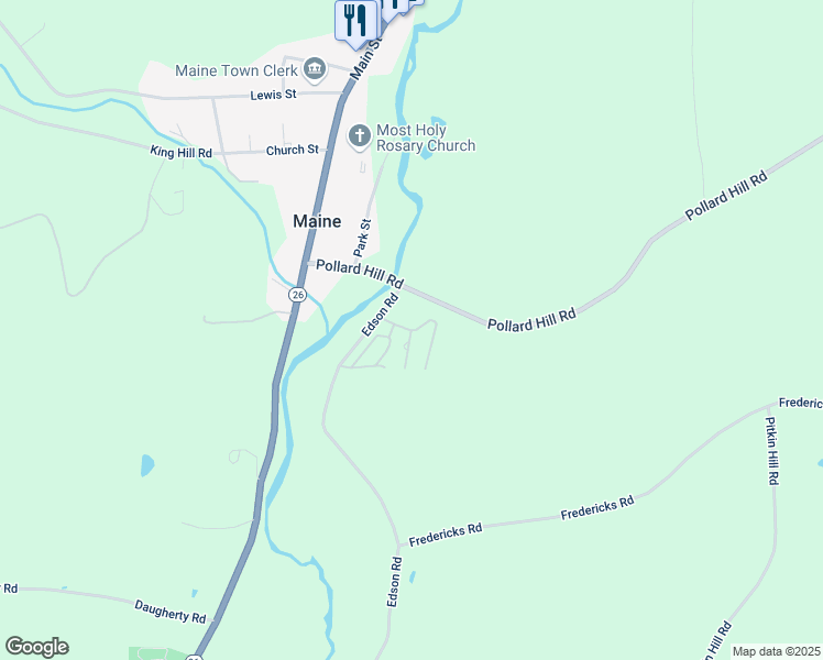 map of restaurants, bars, coffee shops, grocery stores, and more near Hickory Lane in Broome County