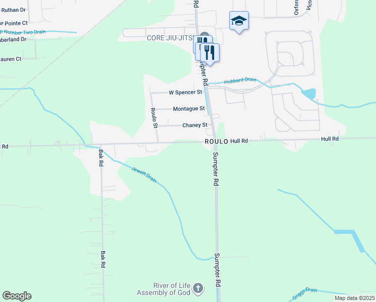 map of restaurants, bars, coffee shops, grocery stores, and more near in Township of Sumpter