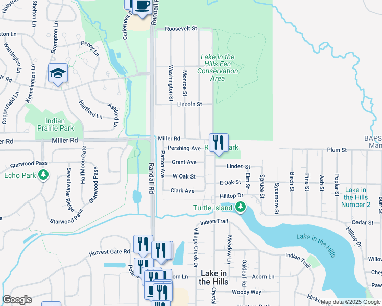 map of restaurants, bars, coffee shops, grocery stores, and more near 8 Grant Avenue in Lake in the Hills