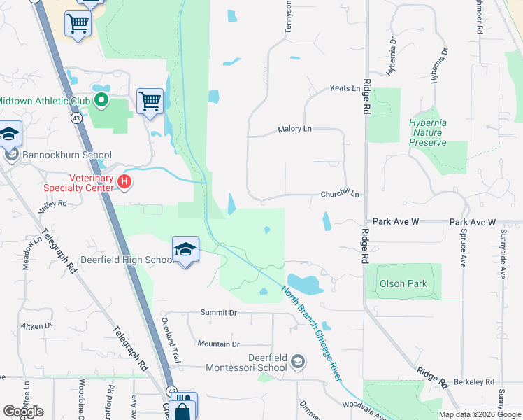 map of restaurants, bars, coffee shops, grocery stores, and more near 2226 Churchill Lane in Highland Park