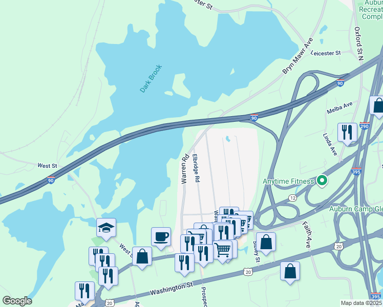 map of restaurants, bars, coffee shops, grocery stores, and more near 44 Warren Road in Auburn