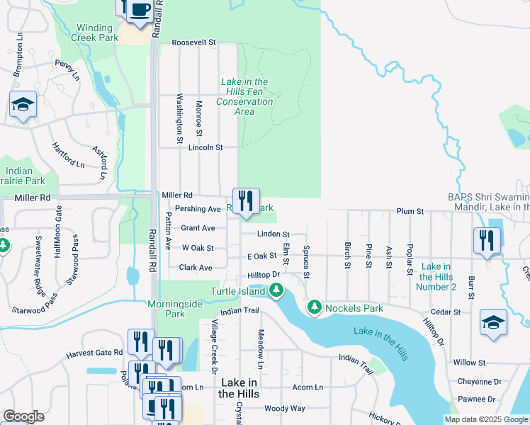map of restaurants, bars, coffee shops, grocery stores, and more near in Lake in the Hills