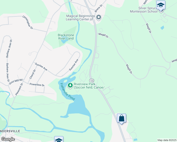 map of restaurants, bars, coffee shops, grocery stores, and more near 174 Providence Road in Grafton