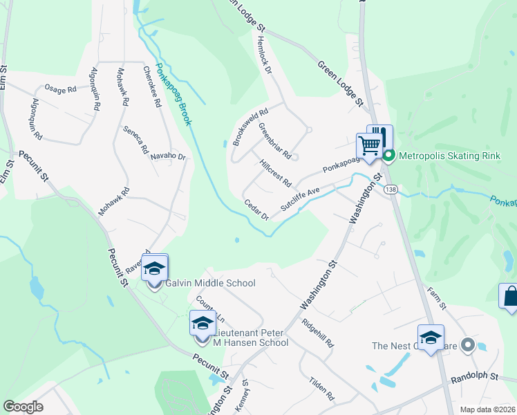 map of restaurants, bars, coffee shops, grocery stores, and more near 25 Cedar Drive in Canton