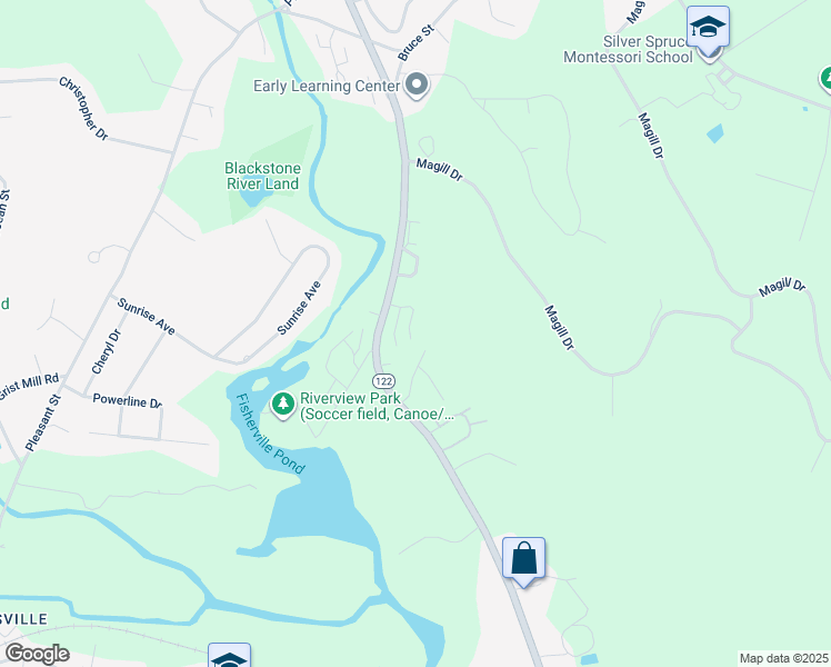 map of restaurants, bars, coffee shops, grocery stores, and more near 7 Azalea Lane in Grafton
