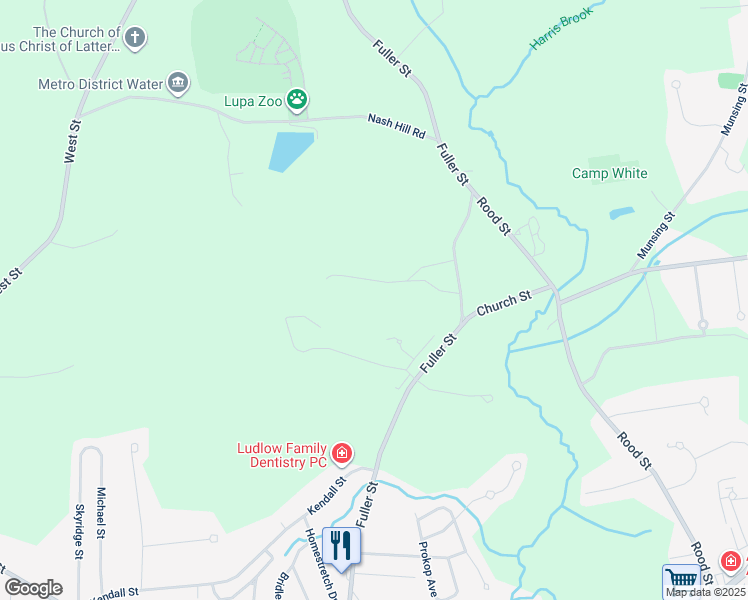 map of restaurants, bars, coffee shops, grocery stores, and more near 399 Fuller Street in Ludlow
