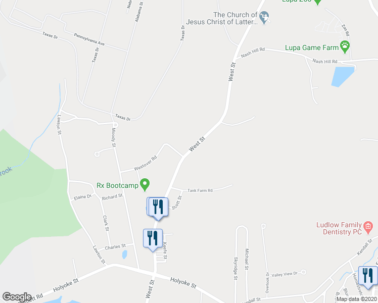 map of restaurants, bars, coffee shops, grocery stores, and more near 440 Ludlow Street in Belchertown