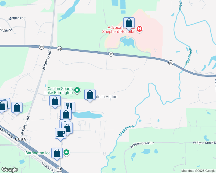 map of restaurants, bars, coffee shops, grocery stores, and more near 27531 East Savannah Trail in Lake Barrington