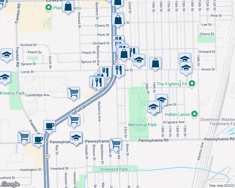 map of restaurants, bars, coffee shops, grocery stores, and more near 4221 Quarry Road in Wyandotte
