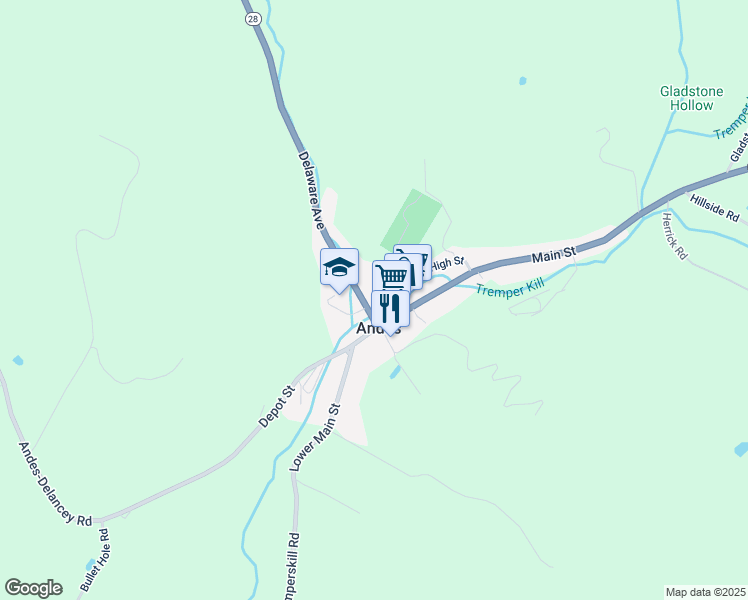 map of restaurants, bars, coffee shops, grocery stores, and more near 41 High St in Andes
