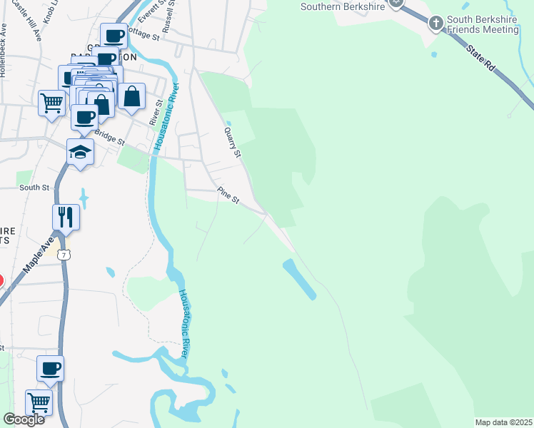 map of restaurants, bars, coffee shops, grocery stores, and more near 68 Pine Street in Great Barrington