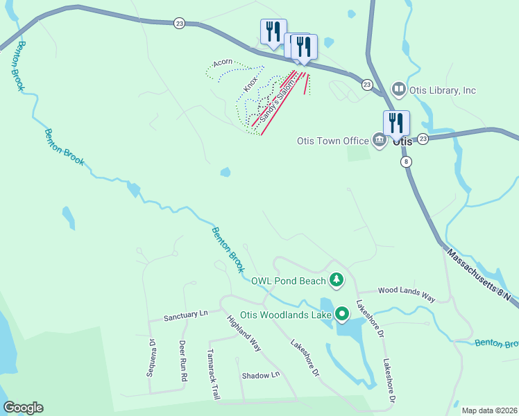 map of restaurants, bars, coffee shops, grocery stores, and more near 247 Clubhouse Dr in Otis