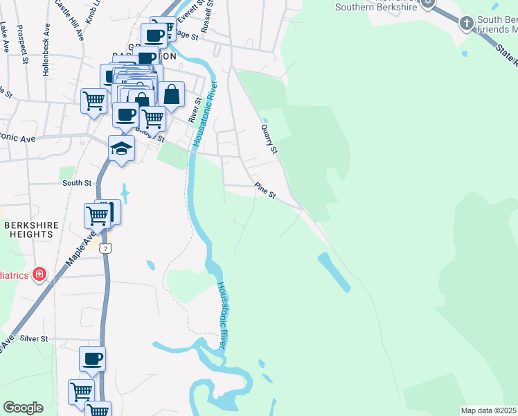 map of restaurants, bars, coffee shops, grocery stores, and more near 52-68 Pine Street in Great Barrington