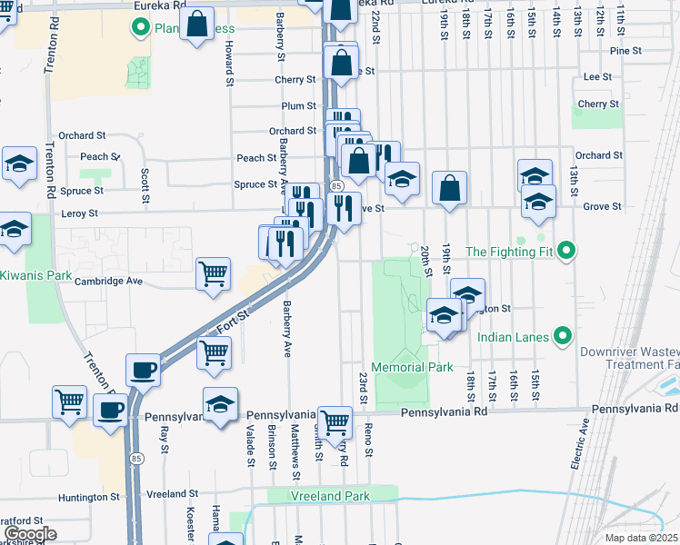 map of restaurants, bars, coffee shops, grocery stores, and more near 4221 Quarry Road in Wyandotte