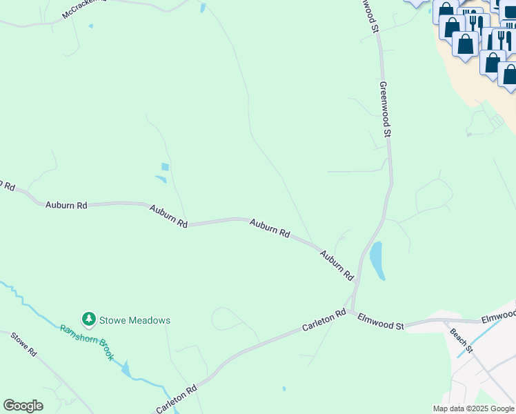 map of restaurants, bars, coffee shops, grocery stores, and more near 30 Auburn Road in Millbury