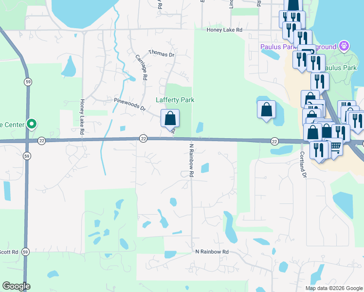 map of restaurants, bars, coffee shops, grocery stores, and more near 91 Hewes Drive in North Barrington
