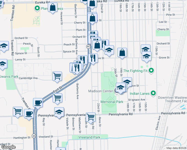 map of restaurants, bars, coffee shops, grocery stores, and more near 4221 Quarry Road in Wyandotte