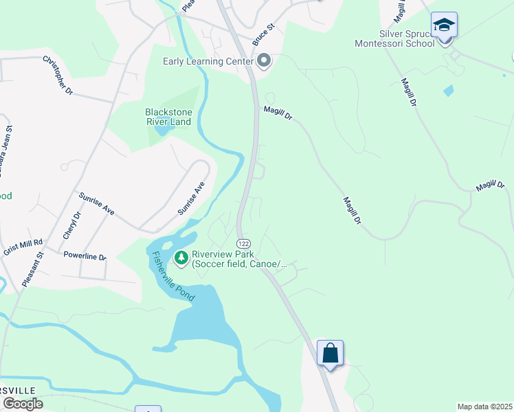 map of restaurants, bars, coffee shops, grocery stores, and more near 154 Providence Road in Grafton