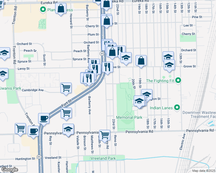 map of restaurants, bars, coffee shops, grocery stores, and more near 4221 Quarry Road in Wyandotte