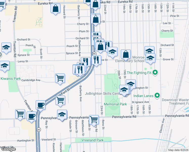 map of restaurants, bars, coffee shops, grocery stores, and more near 4221 Quarry Road in Wyandotte