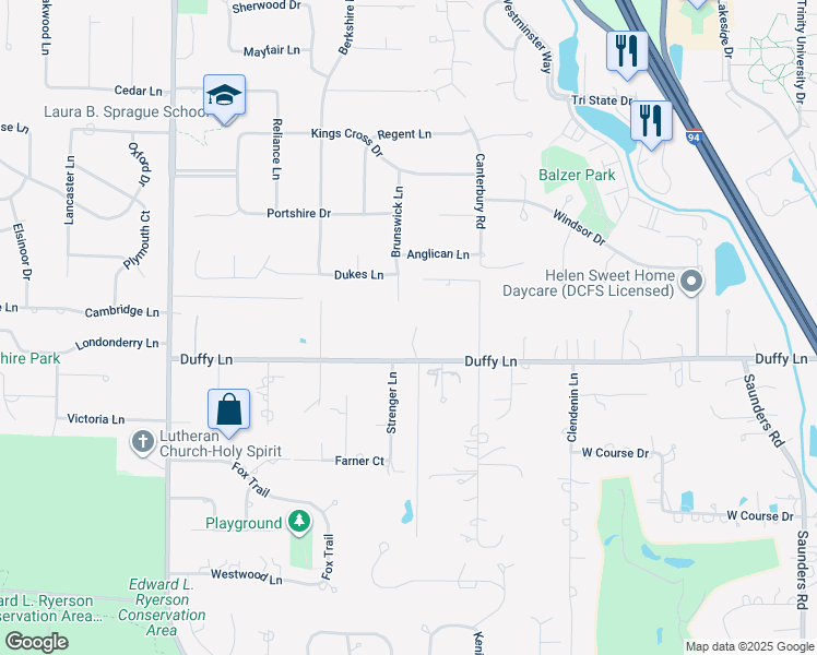 map of restaurants, bars, coffee shops, grocery stores, and more near 2880 Duffy Lane in Deerfield