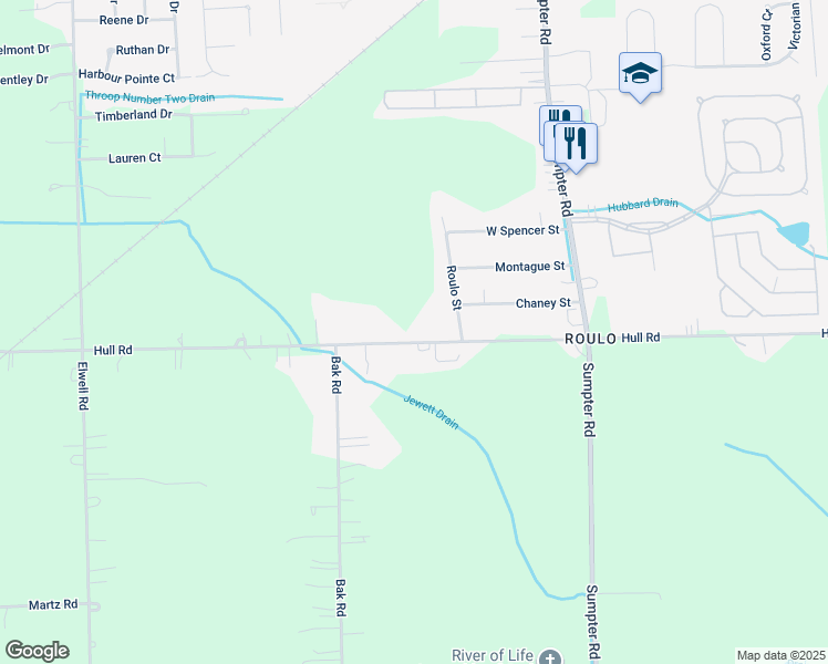 map of restaurants, bars, coffee shops, grocery stores, and more near 1182 Roulo Street in Belleville