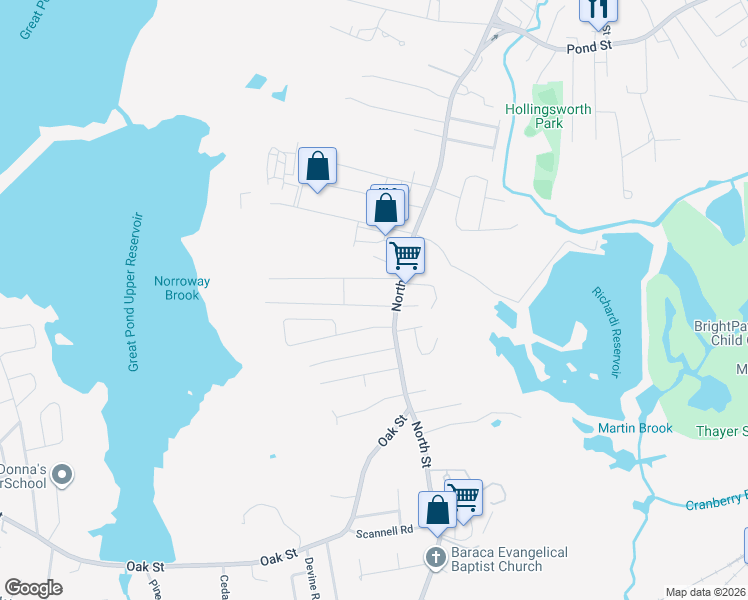 map of restaurants, bars, coffee shops, grocery stores, and more near 3 Powdrell Avenue in Randolph