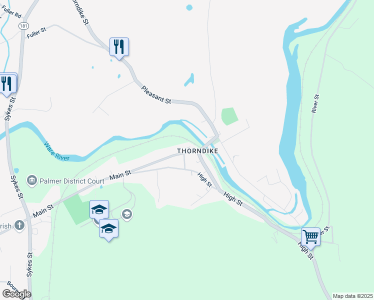map of restaurants, bars, coffee shops, grocery stores, and more near 4020 Main Street in Palmer