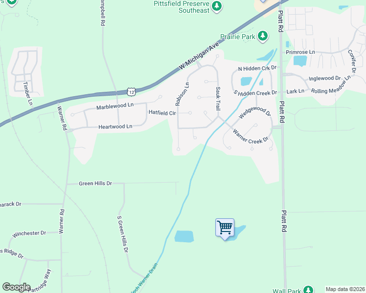 map of restaurants, bars, coffee shops, grocery stores, and more near 6751 Robison Lane in Saline
