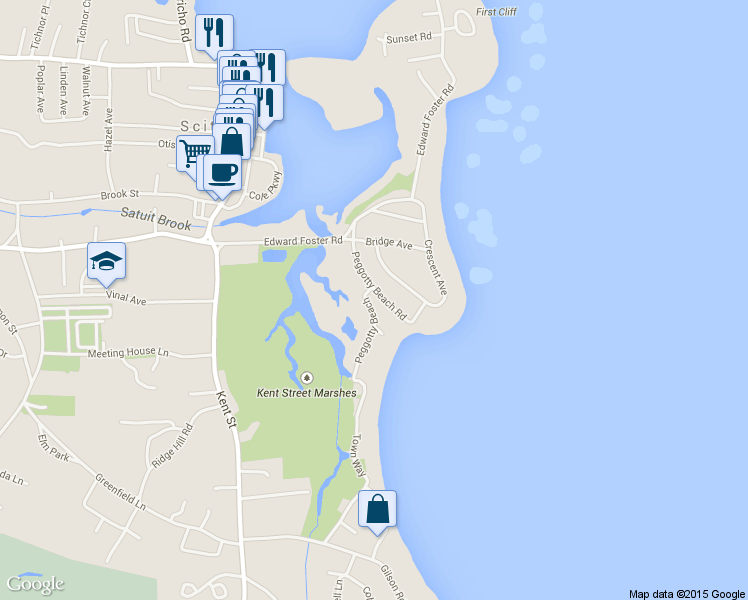 map of restaurants, bars, coffee shops, grocery stores, and more near 30 Peggotty Beach Road in Scituate