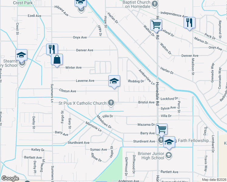 map of restaurants, bars, coffee shops, grocery stores, and more near 4819 Clinton Avenue in Klamath Falls