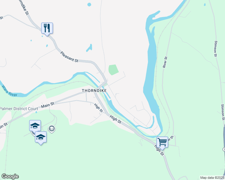 map of restaurants, bars, coffee shops, grocery stores, and more near 4025 Church Street in Palmer