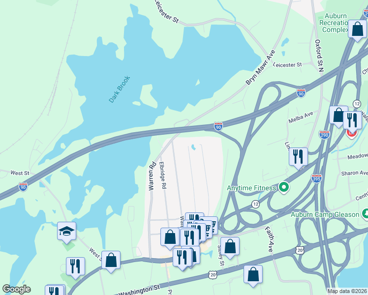 map of restaurants, bars, coffee shops, grocery stores, and more near 35 Pioneer Lane in Auburn
