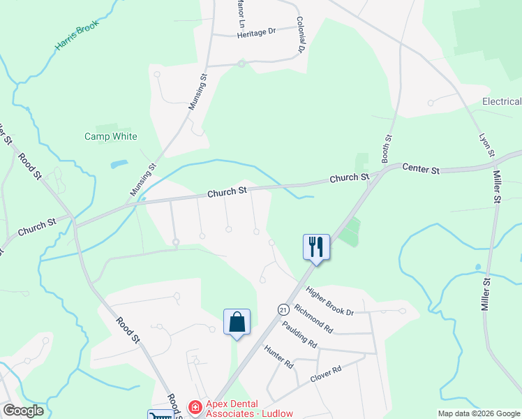 map of restaurants, bars, coffee shops, grocery stores, and more near 35 Fox Hill Road in Ludlow