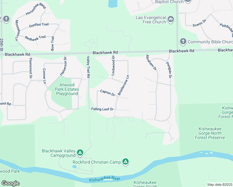 map of restaurants, bars, coffee shops, grocery stores, and more near 6315 Bristlecone Lane in Rockford