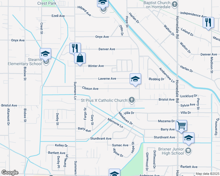 map of restaurants, bars, coffee shops, grocery stores, and more near 4615 Clinton Avenue in Klamath Falls