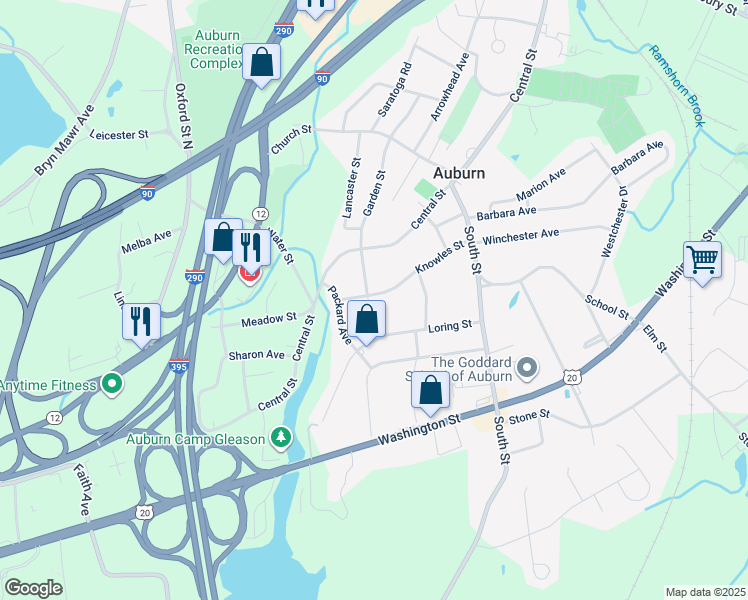 map of restaurants, bars, coffee shops, grocery stores, and more near 11 Windsor Avenue in Auburn