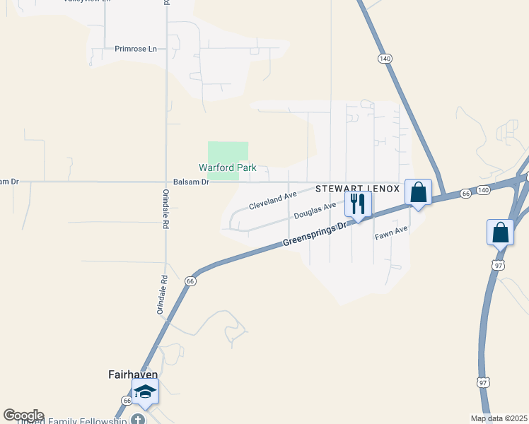map of restaurants, bars, coffee shops, grocery stores, and more near 4642 Cleveland Avenue in Klamath Falls