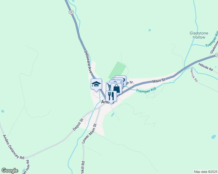 map of restaurants, bars, coffee shops, grocery stores, and more near 41 High St in Andes