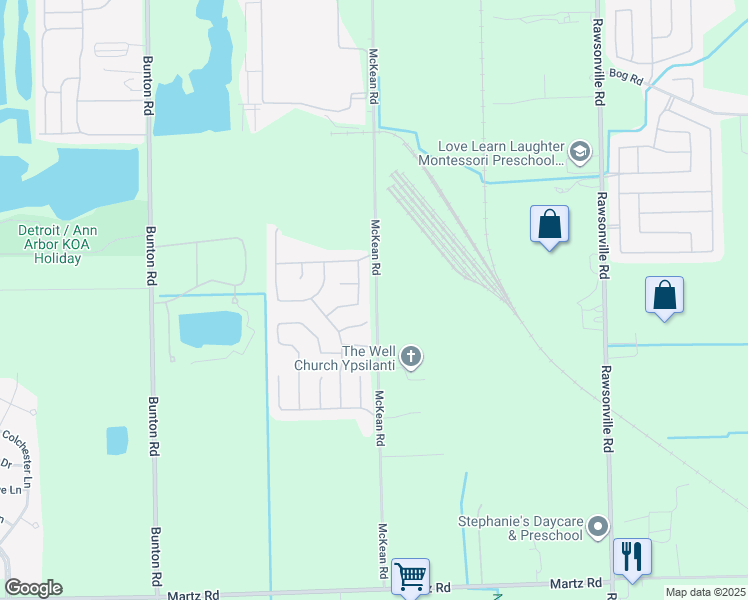 map of restaurants, bars, coffee shops, grocery stores, and more near 6885 McKean Road in Ypsilanti