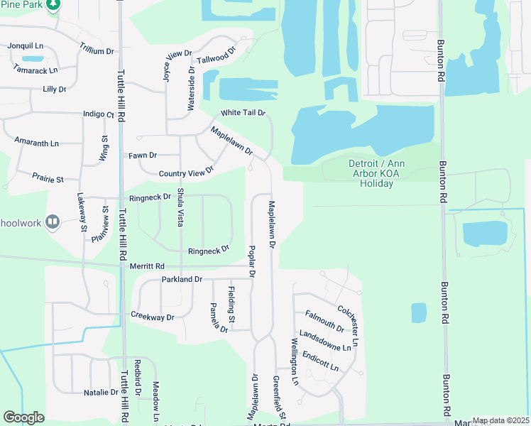 map of restaurants, bars, coffee shops, grocery stores, and more near 6835 Maplelawn Drive in Ypsilanti