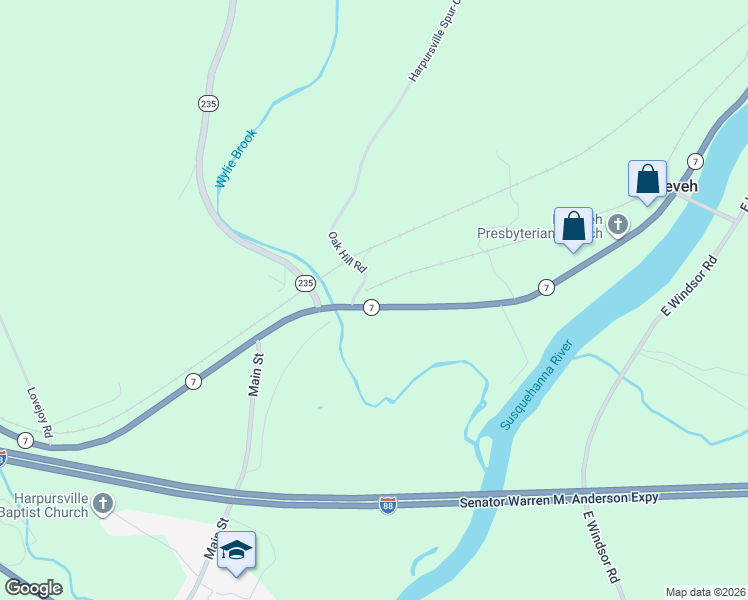 map of restaurants, bars, coffee shops, grocery stores, and more near 2875 New York 7 in Harpursville