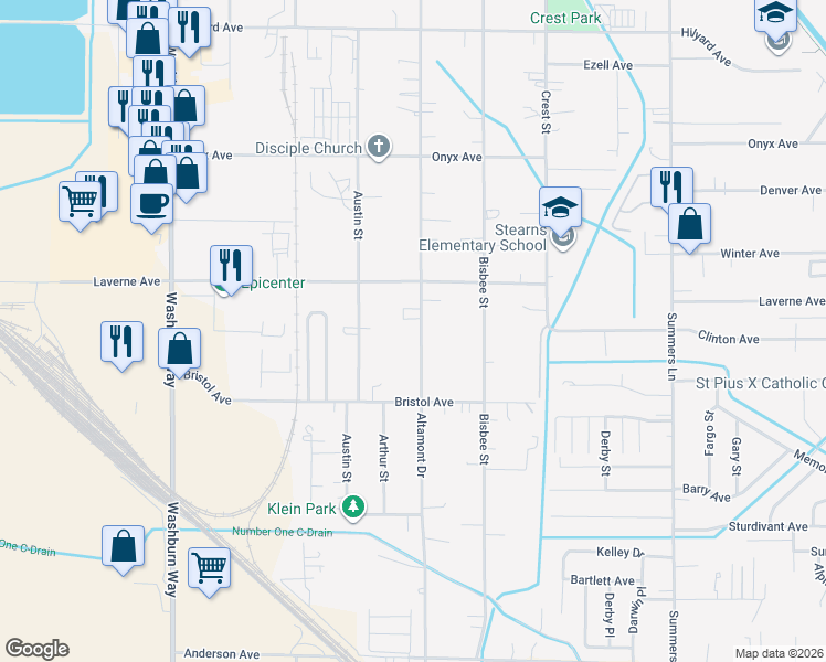 map of restaurants, bars, coffee shops, grocery stores, and more near 3916 Altamont Drive in Klamath Falls